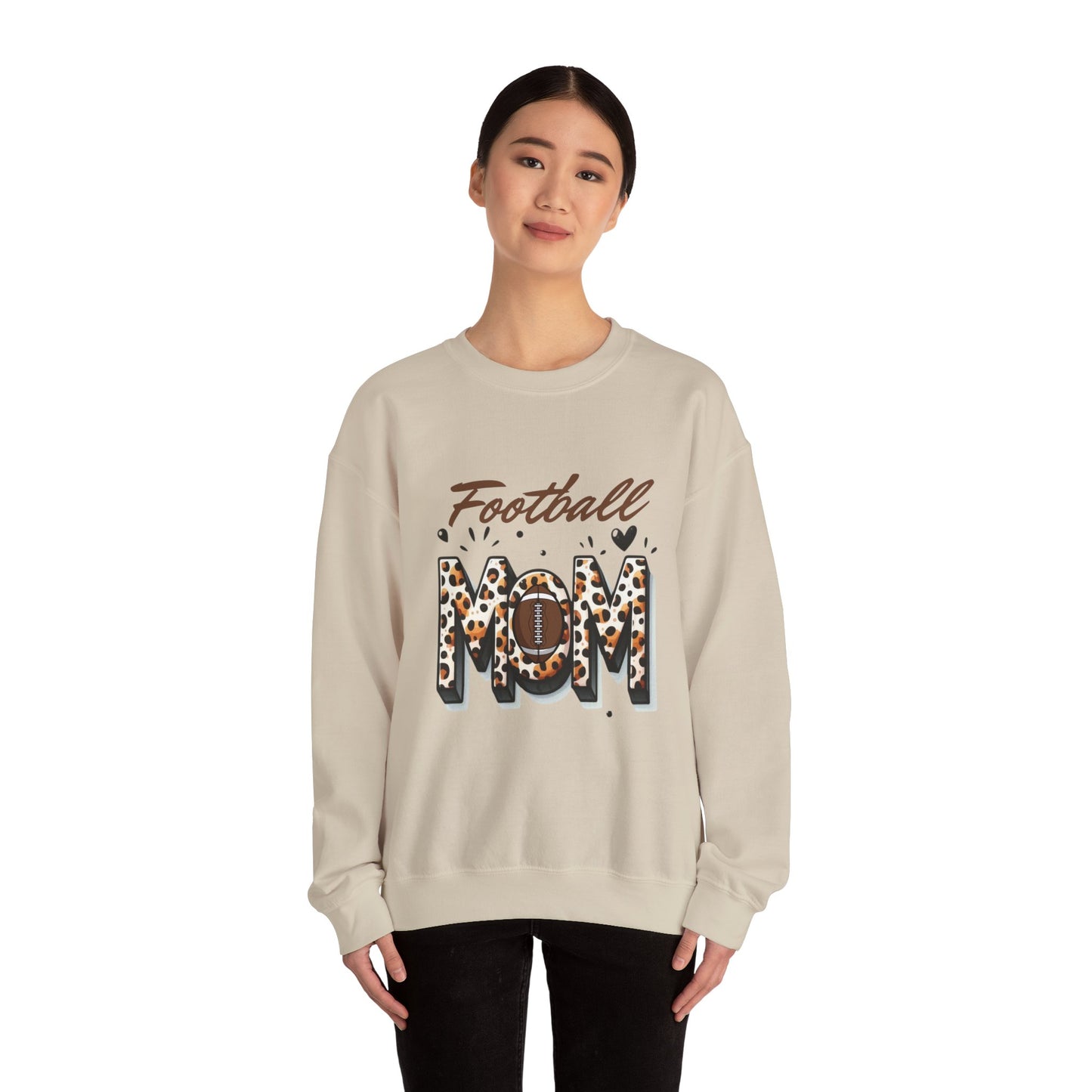 Football Mom Crewneck Sweatshirt, Sports Apparel Gift for Moms, Casual Cozy Fashion, Game Day Outfit, Leopard Print Sweatshirt