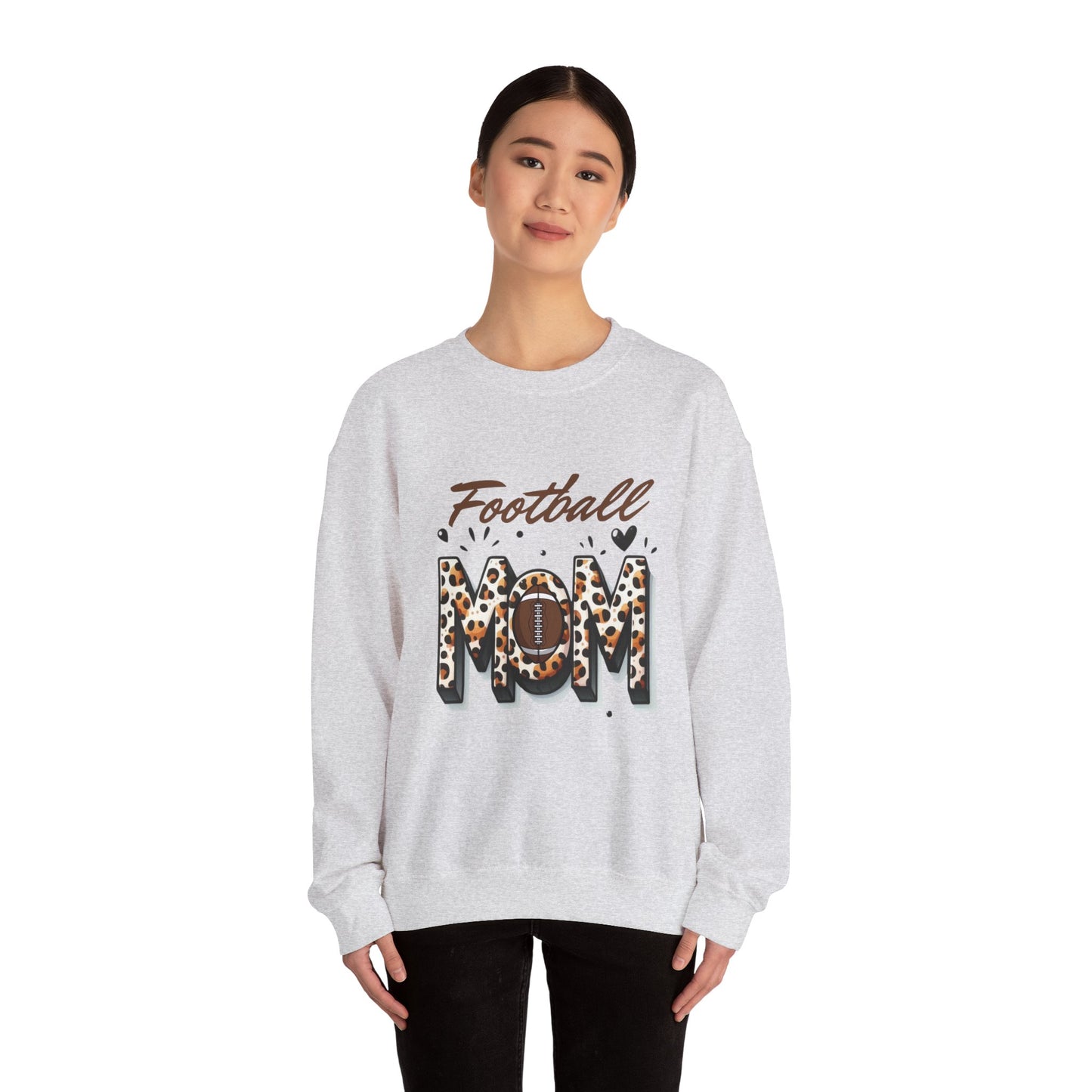 Football Mom Crewneck Sweatshirt, Sports Apparel Gift for Moms, Casual Cozy Fashion, Game Day Outfit, Leopard Print Sweatshirt