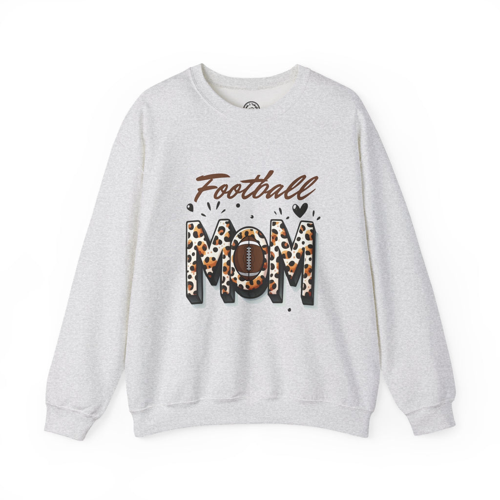 Football Mom Crewneck Sweatshirt, Sports Apparel Gift for Moms, Casual Cozy Fashion, Game Day Outfit, Leopard Print Sweatshirt
