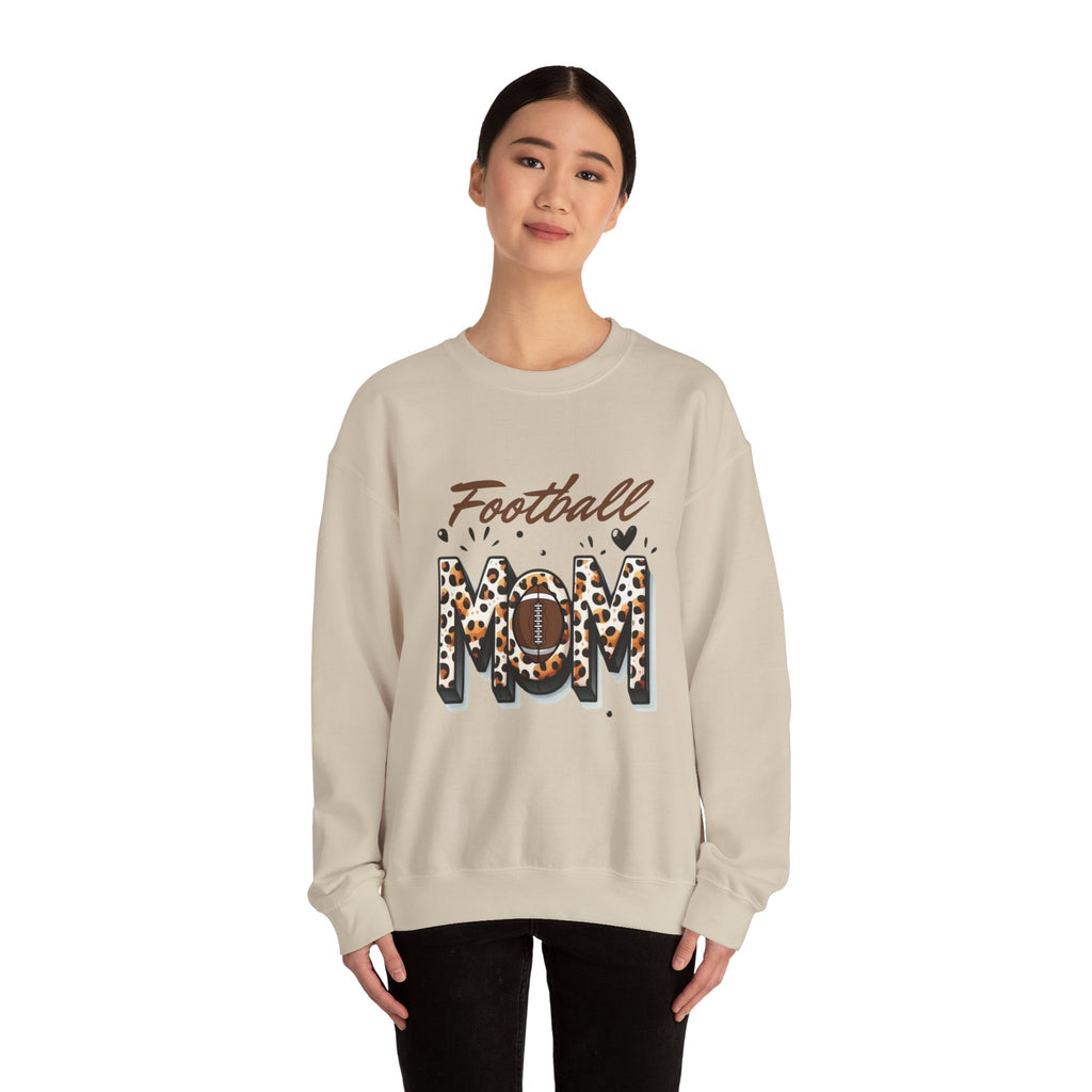 Football Mom Crewneck Sweatshirt, Sports Apparel Gift for Moms, Casual Cozy Fashion, Game Day Outfit, Leopard Print Sweatshirt