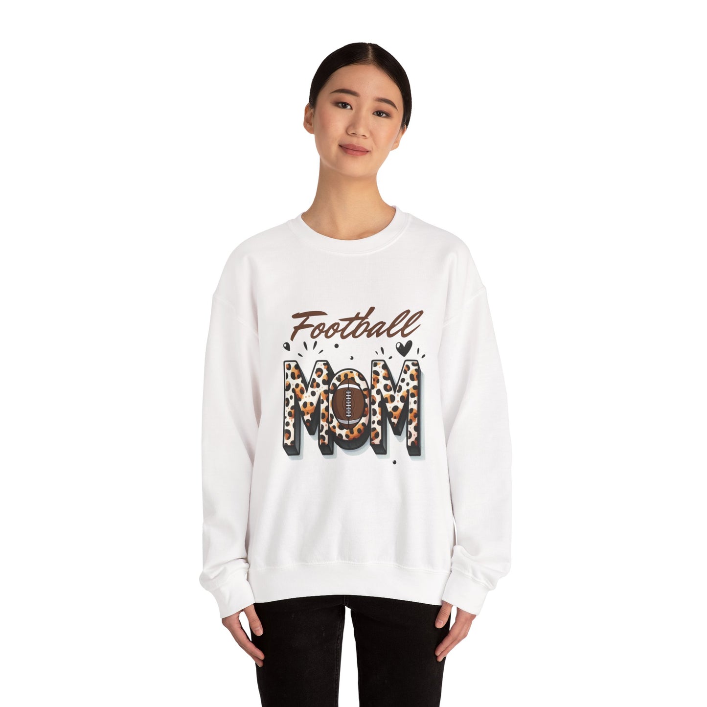 Football Mom Crewneck Sweatshirt, Sports Apparel Gift for Moms, Casual Cozy Fashion, Game Day Outfit, Leopard Print Sweatshirt