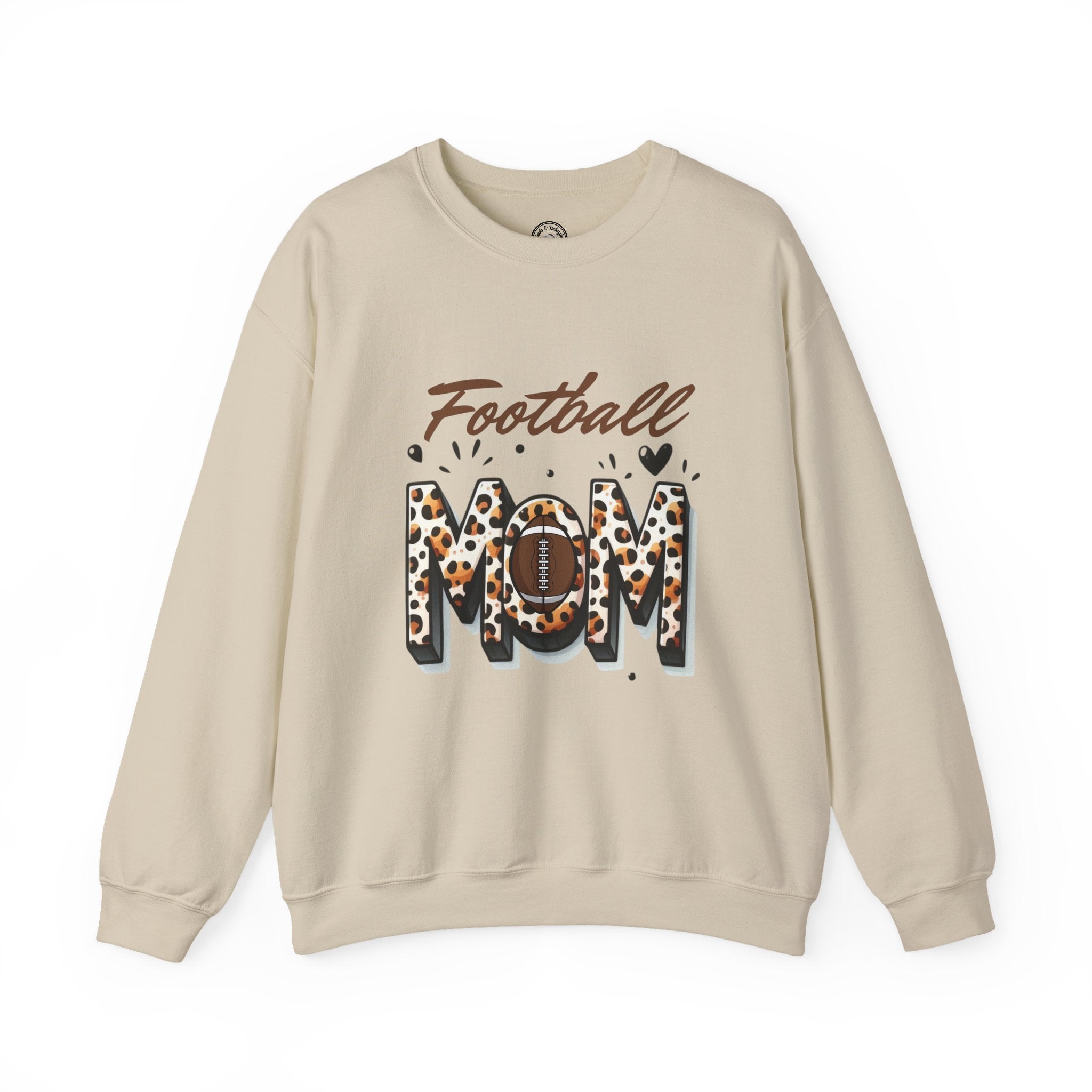Football Mom Crewneck Sweatshirt, Sports Apparel Gift for Moms, Casual Cozy Fashion, Game Day Outfit, Leopard Print Sweatshirt