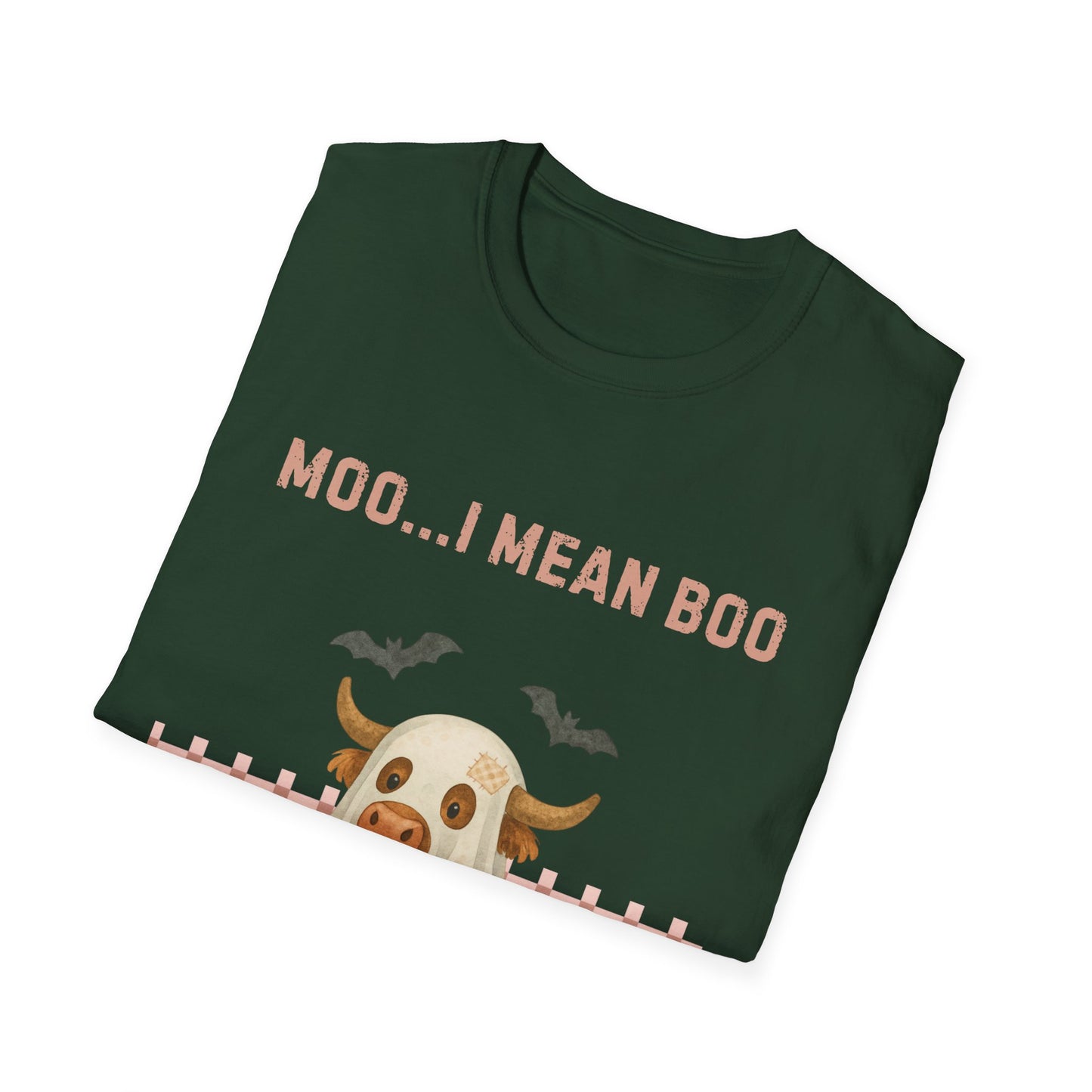 Halloween Highland Cow MOO I MEAN BOO T-Shirt, Cute patchwork ghost highland cow. Fall, Western, Halloween T-Shirt.
