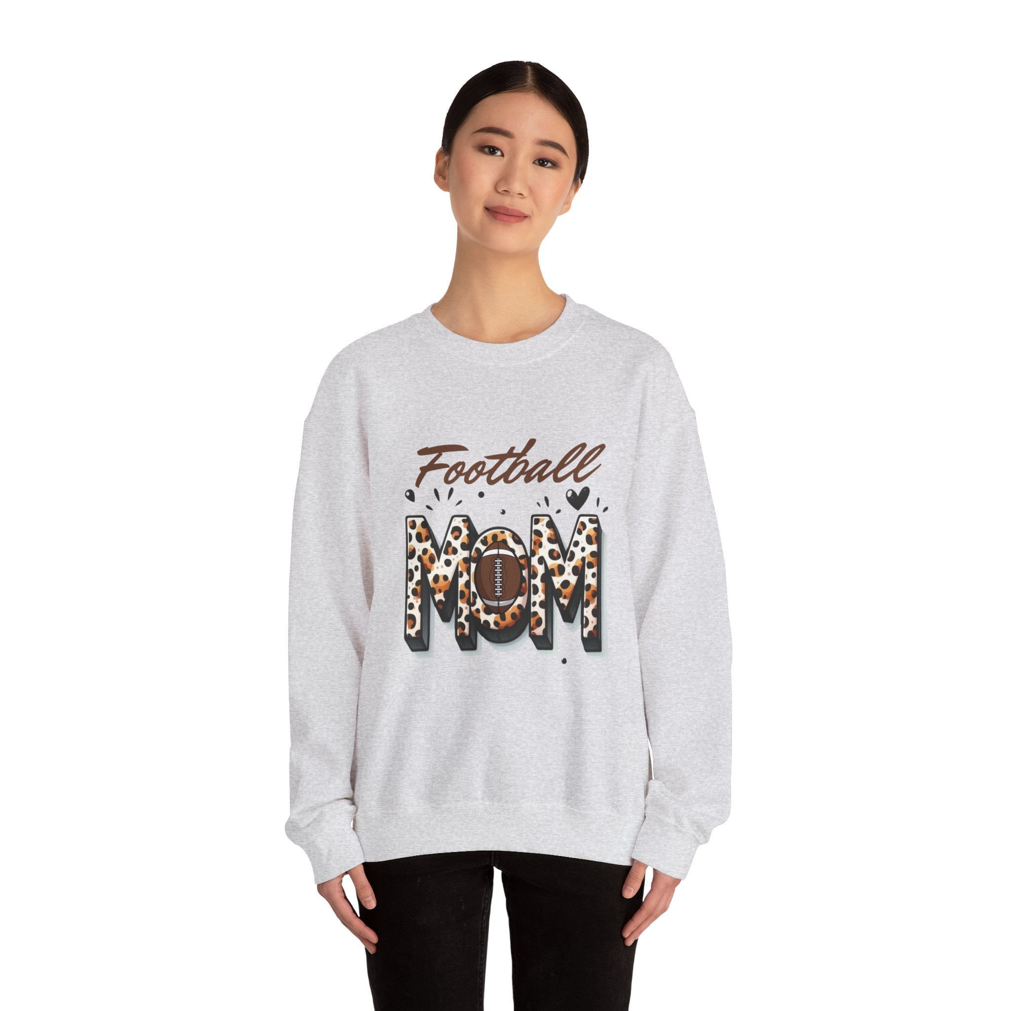 Football Mom Crewneck Sweatshirt, Sports Apparel Gift for Moms, Casual Cozy Fashion, Game Day Outfit, Leopard Print Sweatshirt