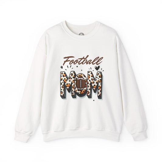 Football Mom Crewneck Sweatshirt, Sports Apparel Gift for Moms, Casual Cozy Fashion, Game Day Outfit, Leopard Print Sweatshirt