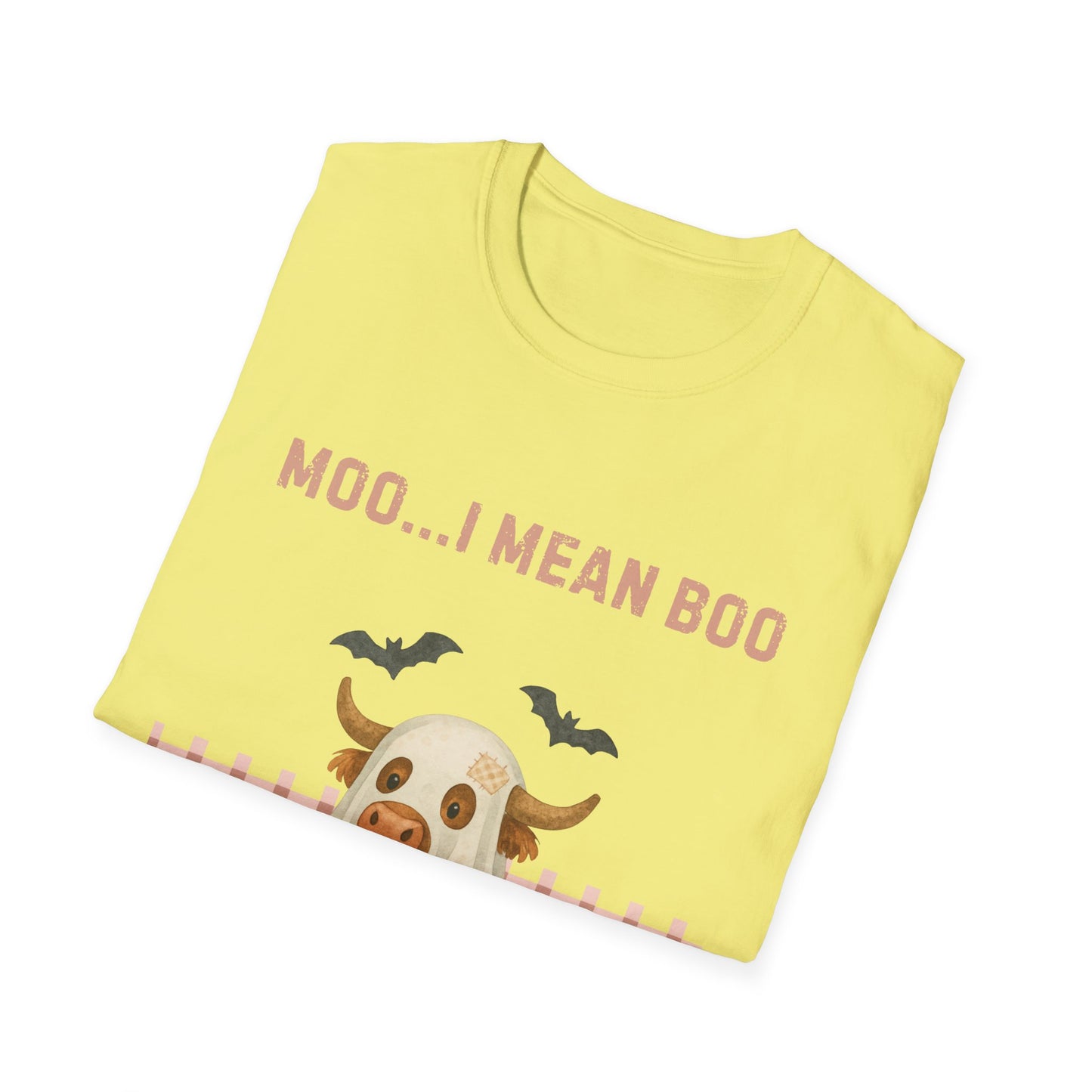 Halloween Highland Cow MOO I MEAN BOO T-Shirt, Cute patchwork ghost highland cow. Fall, Western, Halloween T-Shirt.